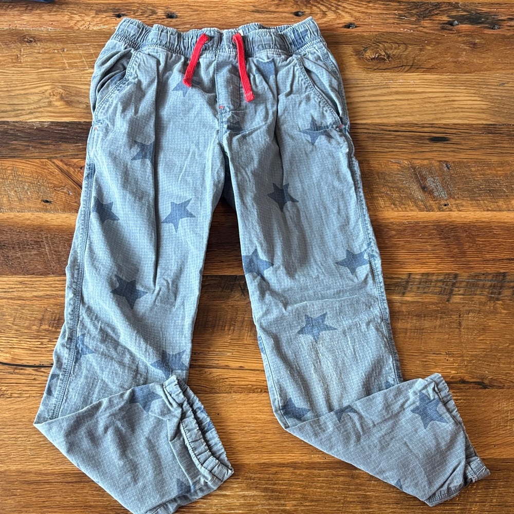 Mini Boden blueish Gray Star Print Pants with Red Drawstring size 9Y